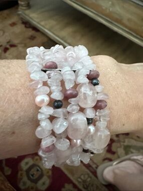 Rose Quartz Multi-Strand Beaded Bracelet - Soft Pink Women’s Bracelet